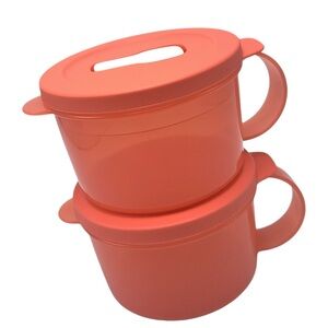 Tupperware CrystalWave Plus Vented 2 Cup Container Soup Mugs 2 Pc Guava Color